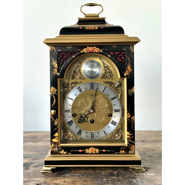 Chinoiserie Vintage Comitti of London Floral Mantle Clock For Sale - Image 3 of 9