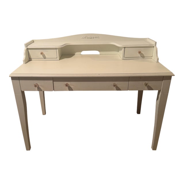 20th Century Painted White Writing Desk. Four Drawers and Center Slide-Out for Computer Keyboard. For Sale