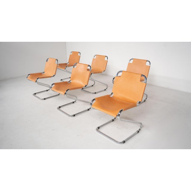Mid-Century Modern Armchairs in Chrome and Leather, Italy, 1970s, Set of 6 For Sale - Image 17 of 18