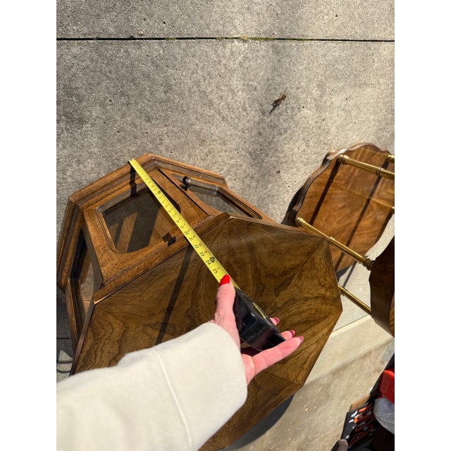 Wood Vintage Burl Wood & Brass Accent Table Pair With Glass Top For Sale - Image 7 of 9