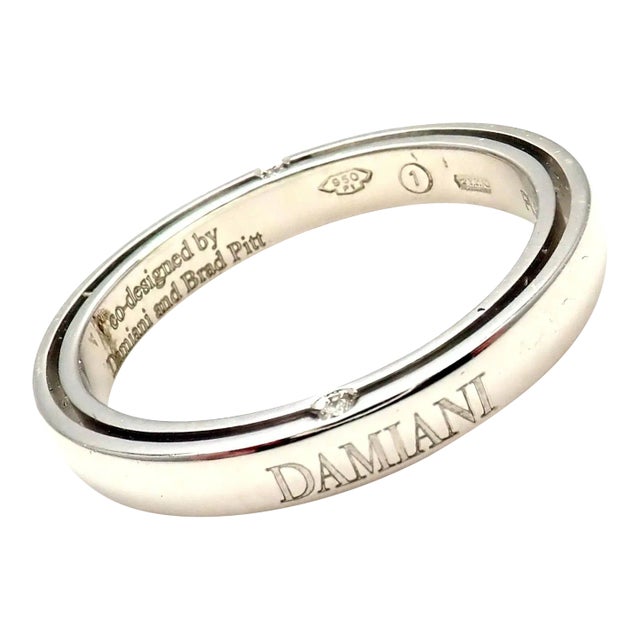 Damiani Brad Pitt Platinum 4 Diamond 3mm Band Ring Sz 8.25 For Sale