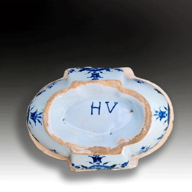Ceramic Antique Late 18th Century French Rouen Faience Spice Box with Pewter Mounts For Sale - Image 7 of 8