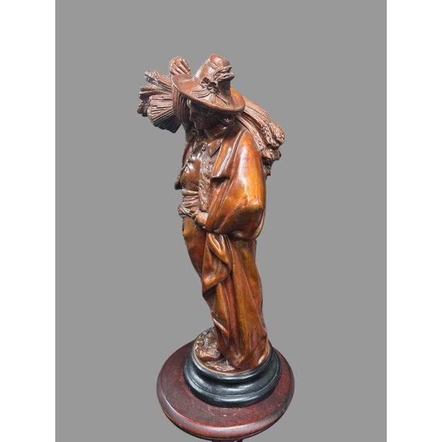Victorian Mid 20th Century Victorian Style Figural Plaster 26” Statue Sculpture Wheat Harvester For Sale - Image 3 of 10