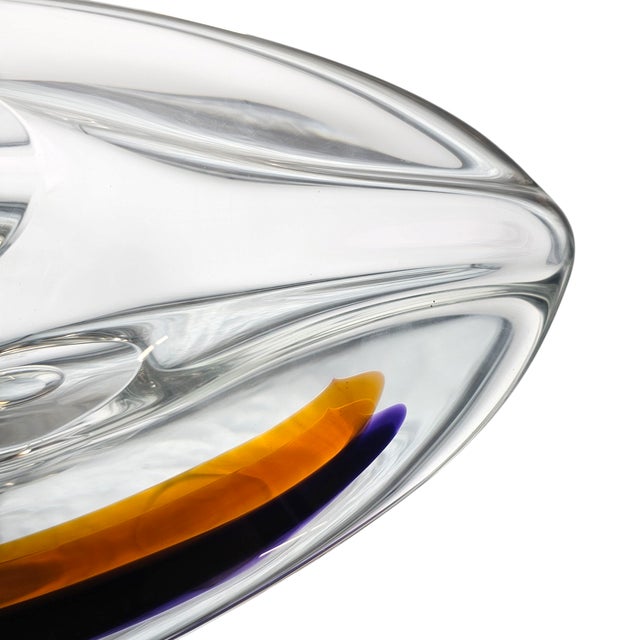 Glass Göran Wärff for Kosta Boda Orchid Glass Dish – Signed 17.5" Sculptural Centerpiece Bowl, Sweden For Sale - Image 7 of 12