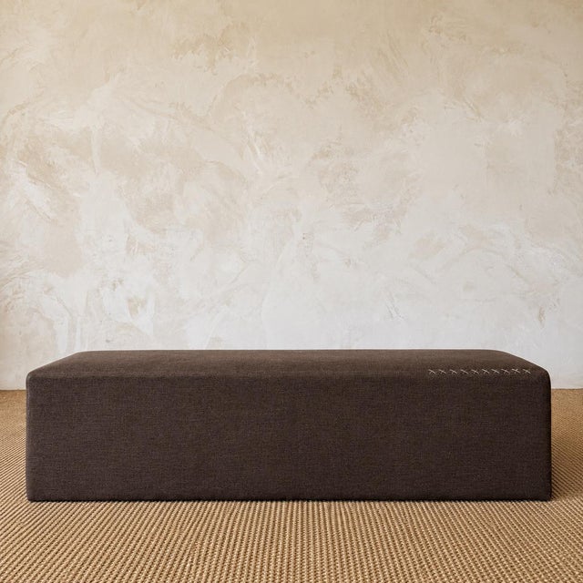 Berg Cafe Noir Bench by Bloom Home Inc, Modern Linen Upholstery For Sale - Image 9 of 10