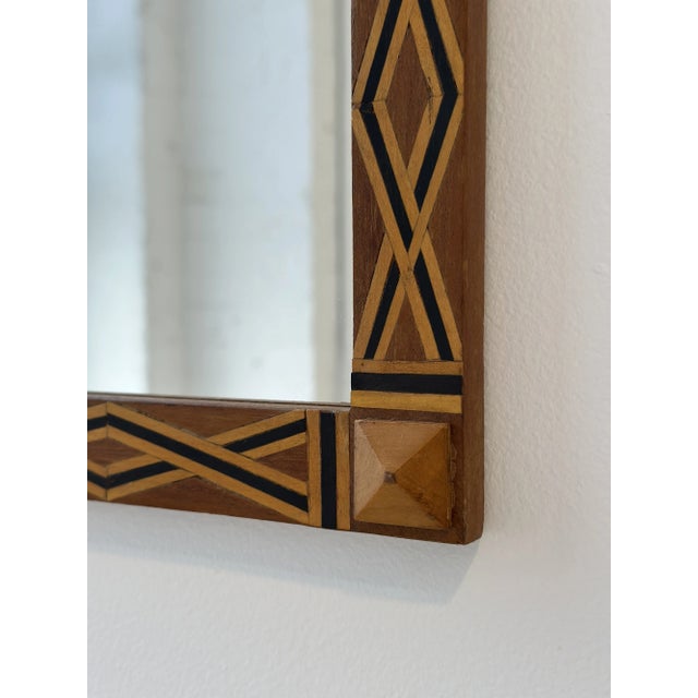 Vintage Parquetry Framed Mirror With Corner Stud Details, Circa 1940s For Sale - Image 9 of 13