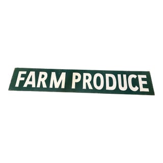 Vintage Large Wooden Green & White Farm Produce Sign For Sale
