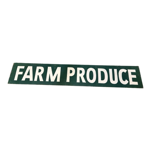 Vintage Large Wooden Green & White Farm Produce Sign For Sale