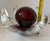 Late 20th Century Signed Mark Wagan Studio Art Glass Sculpture Ruby Red Orb Latticino Centerpiece For Sale - Image 11 of 12