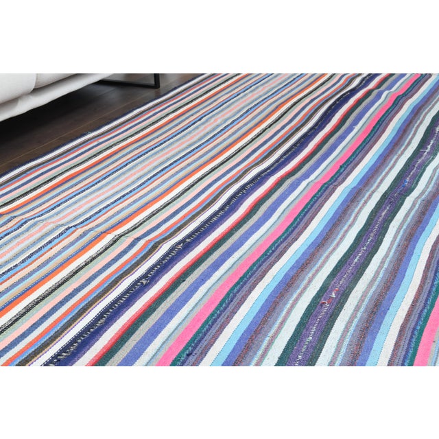 Blue 1970s Vintage Turkish Oushak Handmade Wool Cotton Blue Area Rug For Sale - Image 8 of 12