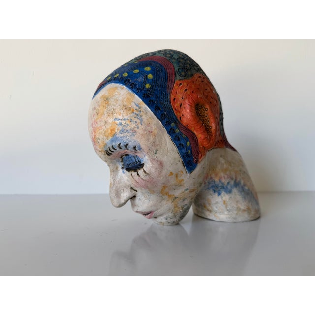 1980s 1980s Vintage Katty Handmade Pottery Woman Head Sculpture For Sale - Image 5 of 12