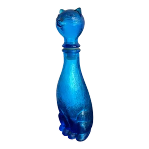 Vintage Blue Empoli Italian Blue Glass Cat Decanter Bottle