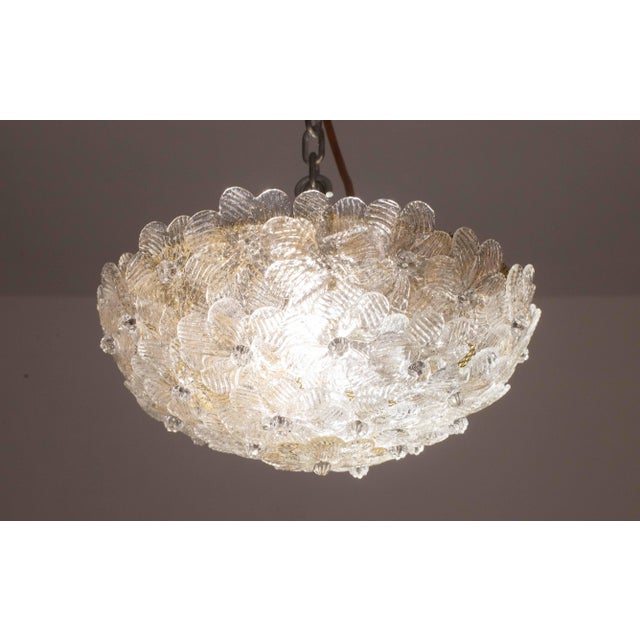 Pretty two-light ceiling lamp with Murano glass flowers, made by Seguso for Venini, Italy, 1960s. Metal ceiling basket...