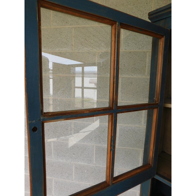 Primitive Shaker Style Paint Distressed Step Back Cabinet by Ezra G Tiffin Ohio For Sale - Image 15 of 18