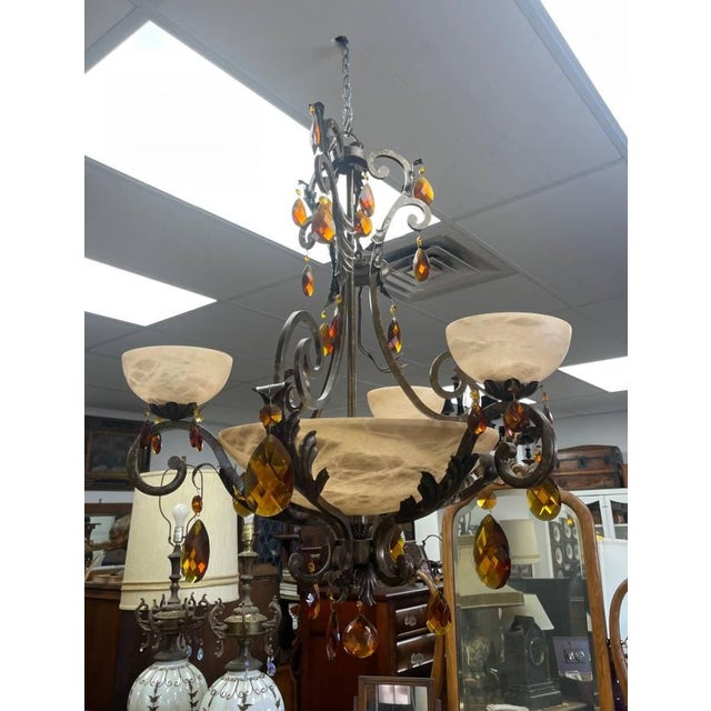 For sale is a vintage Fredrick Ramond chandelier. The Chandelier has 6 lights total, with 3 candle style bulbs in the...