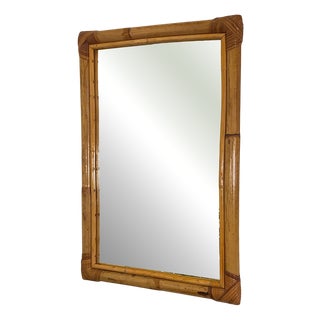 Wicker and Bamboo Mirror, 1970s For Sale