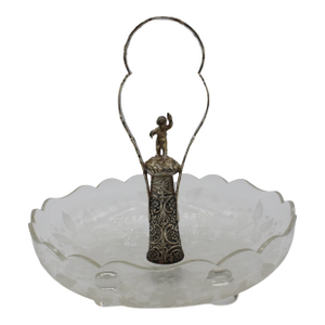 Late 19th Century Intaglio Glass Dish With Silver Putti Decoration