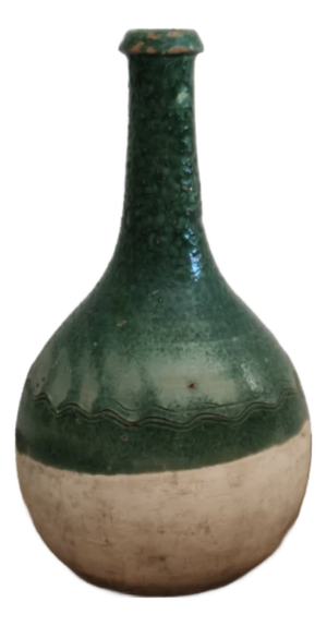 Rustic Green Enameled Terracotta Bottle, 1890s
