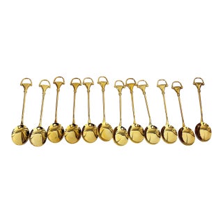Vintage Set of 12 Gucci Gold-Plated Coffee or Demitasse /Coffee Spoons Horsebit Style Handles, For Sale