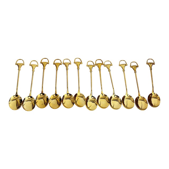 Vintage Set of 12 Gucci Gold-Plated Coffee or Demitasse /Coffee Spoons Horsebit Style Handles, For Sale