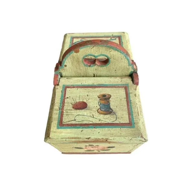 Early 1900s Painted Sewing Box Mountain Chalet Decor For Sale In Aspen - Image 6 of 11