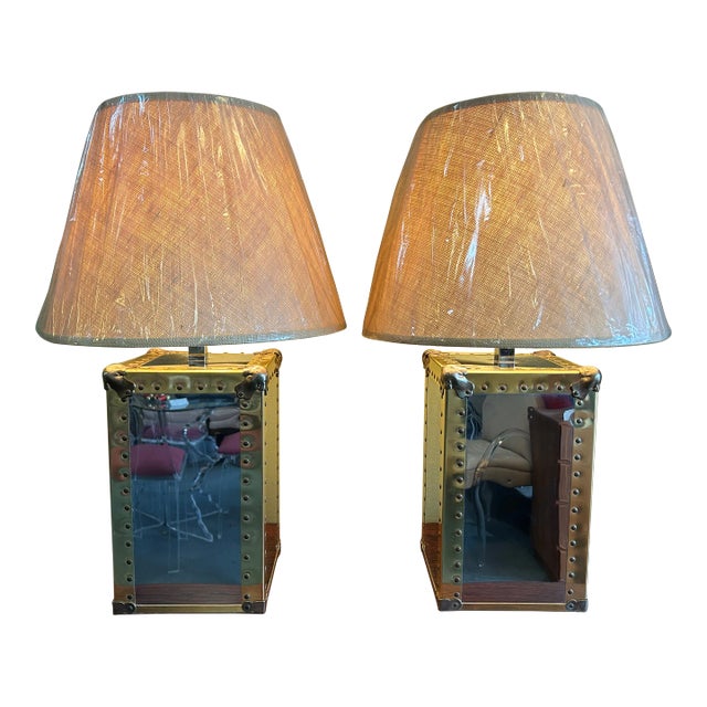 Pair of 1970s Raymor Chrome + Brass Table Lamps For Sale