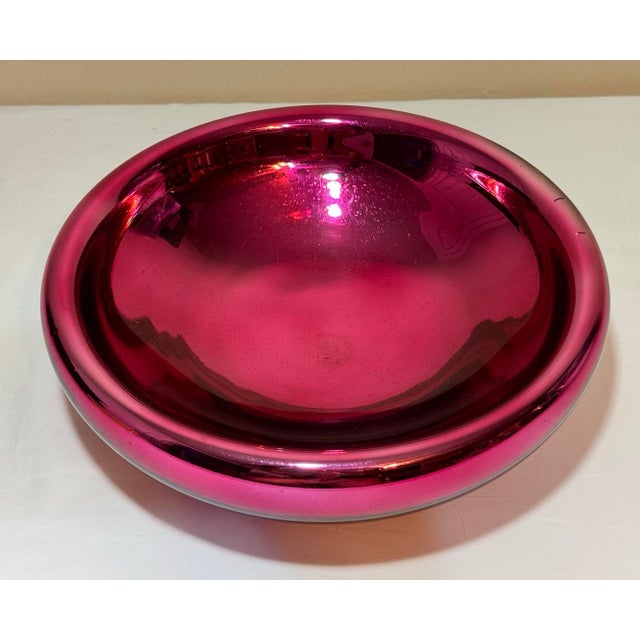 Mid-Century Modern Large Mid Century Fuchsia Pink Mercury Glass Bowl Style of Luis Barragan For Sale - Image 3 of 12