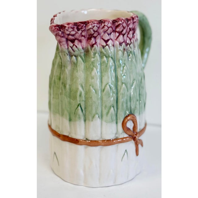 Figurative Vintage Ceramic Majolica Style Asparagus Motif Pitcher For Sale - Image 3 of 7