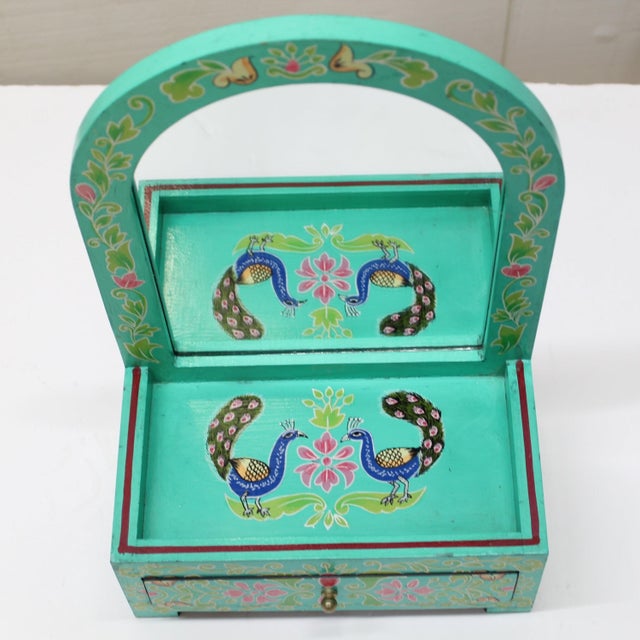 Art Deco Hand Painted Mirror Jewelry Box For Sale - Image 3 of 8