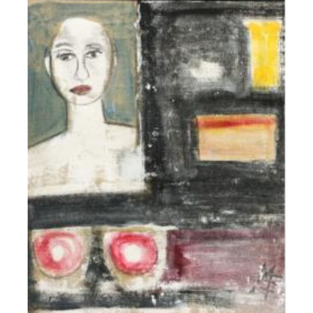 Mae Alice Engron, Indiana (1933-2007), Abstract Portrait, Oil on Burlap Mae Engron’s work embodies architectural elements,...