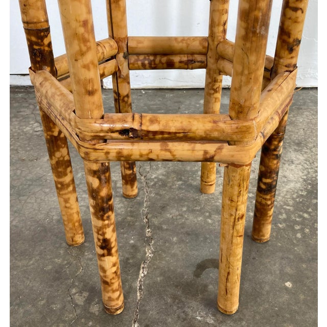 Brown Vintage Burnt Tortoise Shell Finish Bamboo Display Pedestal or Plant Stand For Sale - Image 8 of 11