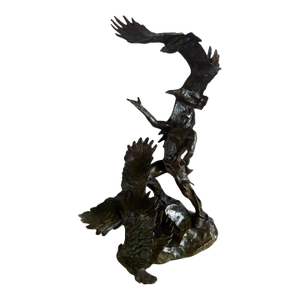 Monumental Bronze Sculpture of Native Warrior and Eagles, Dynamic Art