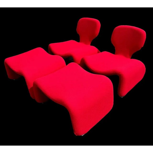 Djinn Chairs and Footstools by Olivier Mourgue for Airborne, 1960s, Set of 4 For Sale - Image 3 of 7