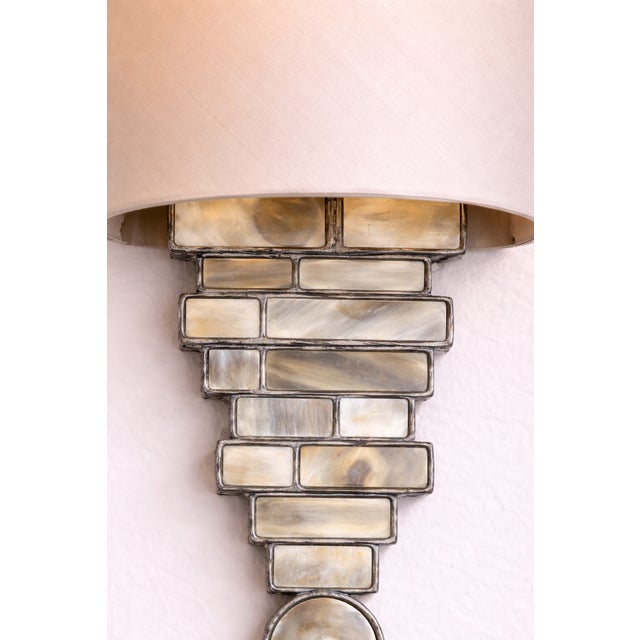 Vaughan Vaughan Capiz Shell & Antique Pewter Wall Sconces – Pair | 25” H For Sale - Image 4 of 5