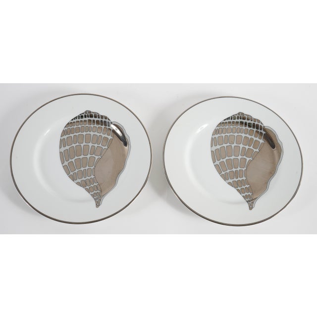 Metal Vintage Fitz and Floyd Porcelain Gold and Silver Gilded Shell and Fish Desert or Appetizer Plates Set of 9 For Sale - Image 7 of 8