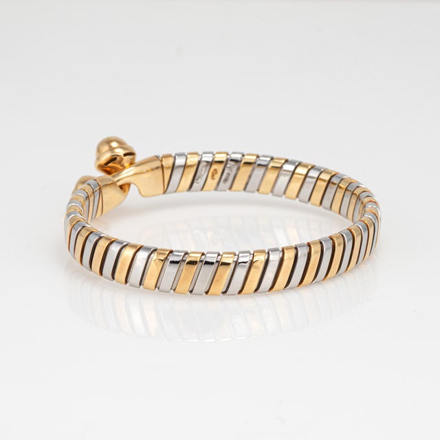 Bulgari Vintage 1990s Bulgari Tubogas Bracelet 18k Gold Stainless Steel Double Orb Hook For Sale - Image 4 of 4