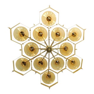 21st Century Beehive Polished Brass Amber Bubbles Murano Flush Mount by Fabio LTD For Sale