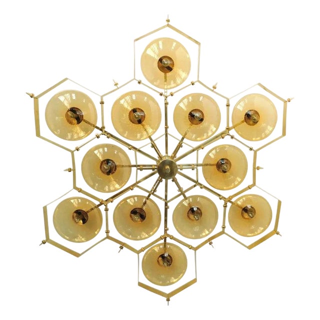21st Century Beehive Polished Brass Amber Bubbles Murano Flush Mount by Fabio LTD For Sale