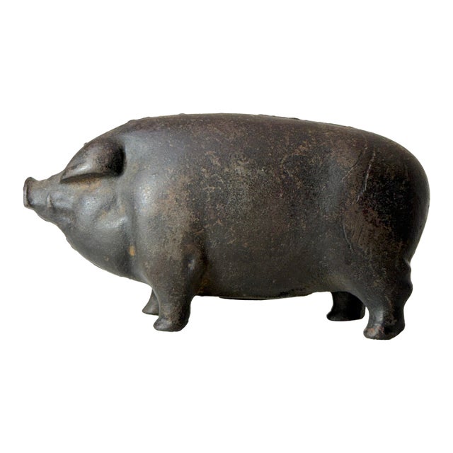 Rare Antique 1920's Original Figural Cast Iron Heavy Pig Piggy Still Bank For Sale
