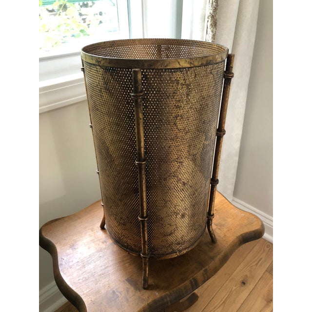 Mid 20th Century Brass Mesh Metal Umbrella Stand / Wastebasket With Bamboo Legs Chairish