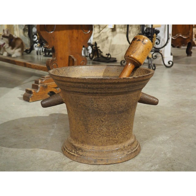 French Large French Antique Cast Iron Mortar With Pestle, Circa 1800 For Sale - Image 3 of 11