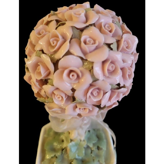 Traditional Vintage Porcelain Musical Flower Rose Topiary Pot Statue Room Decor La Vie en Rose For Sale - Image 3 of 9