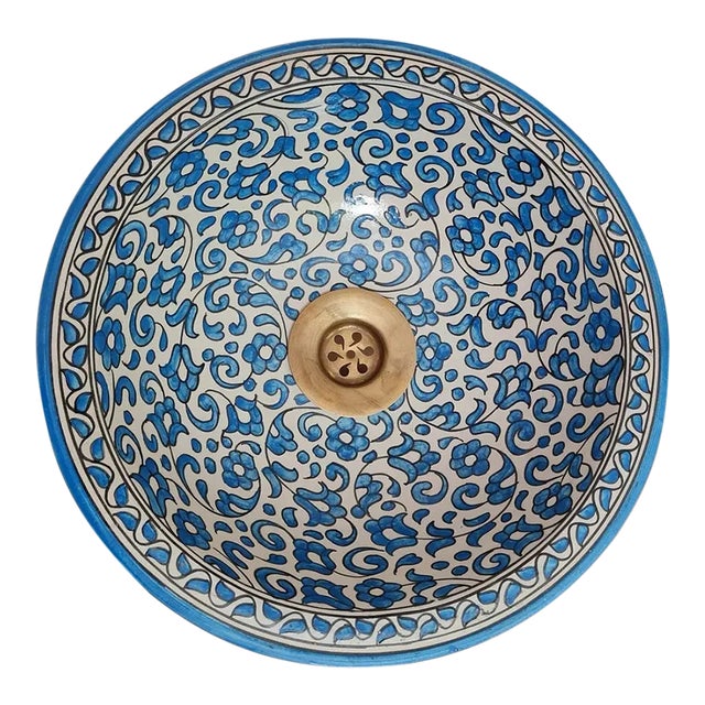 Contemporary Zahra' Blue Countertop Basin Bathroom Vessel Sink Bowl For Sale