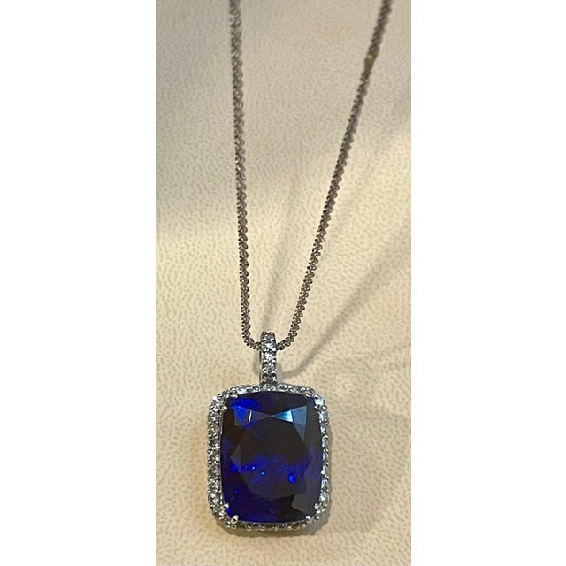37.5 Carat Tanzanite Necklace & Diamond Pendant with Chain 14 Karat White Gold For Sale - Image 14 of 18