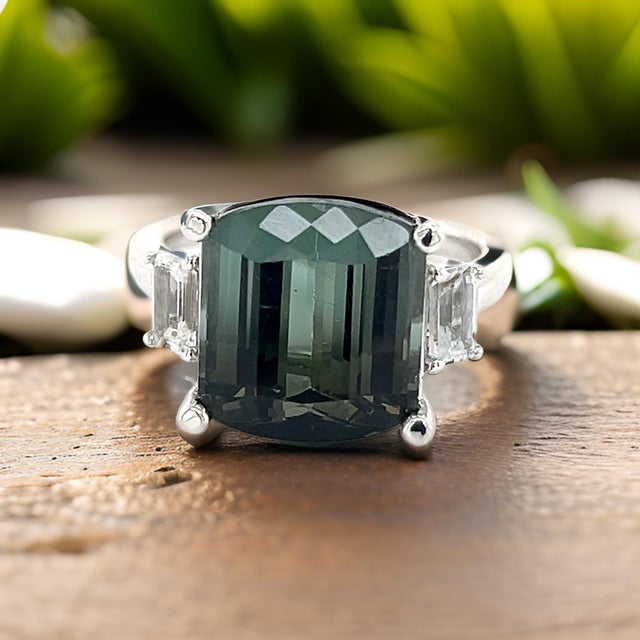 Natural Tourmaline Sapphire Ring 7 14k W Gold 8.7 TCW Certified For Sale - Image 12 of 14
