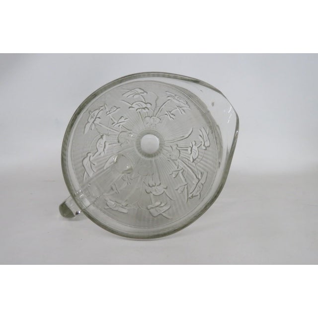 Early 20th Century Jeannette Iris and Herringbone Footed Pitcher Clear Glass Embossed Design For Sale - Image 9 of 15