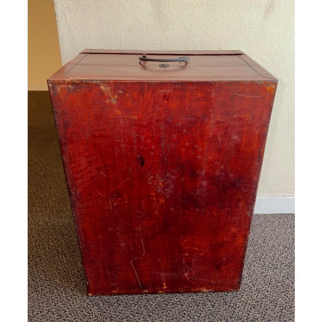 Antique Chinese Qing Era Red Leather Trunk or Coffee Table For Sale - Image 4 of 12