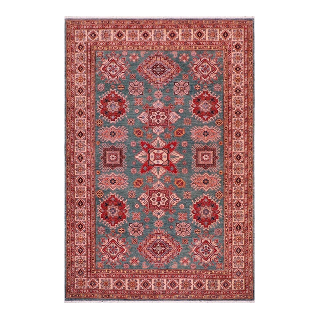1990s Rustic Kazak Green/Beige Wool Rug - 8'2'' X 10'2'' For Sale