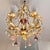1950s Florentine Hand Gilt 6 Light Vintage Toleware Chandelier With Shades, Crystals and Floral Glass Drops For Sale - Image 4 of 8