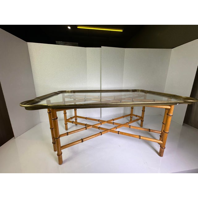 1970s Regency Style Faux Bamboo and Brass Coffee Table For Sale - Image 10 of 12